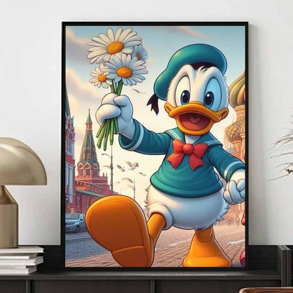 DIY Diamond Painting Donald Duck and Flowers Cross Stitch Kit Mosaic Art Diamond Painting Full Circle Diamond Home Decoration