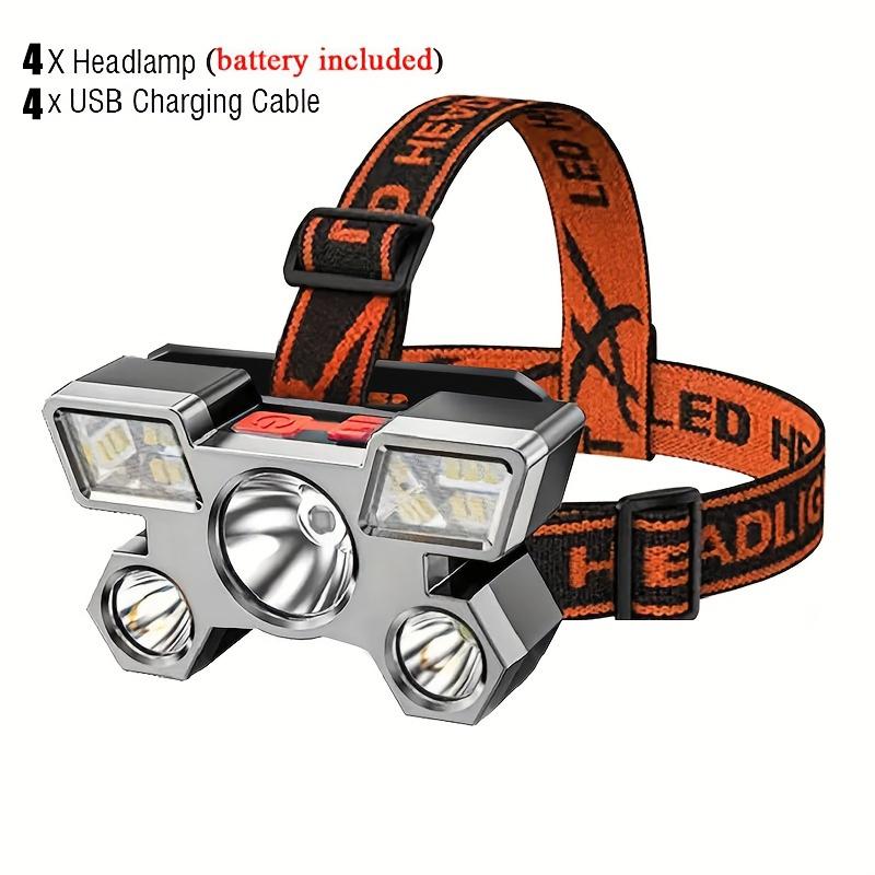 1pc Super Bright 3LED+6SMD Headlights USB Rechargeable Portable 4 Modes Night Flashlight for Outdoor Fishing Camping Adventure