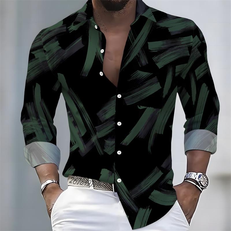 2026 New Men's Shirt Fashion Printed Long Sleeve Shirt Trendy Collar