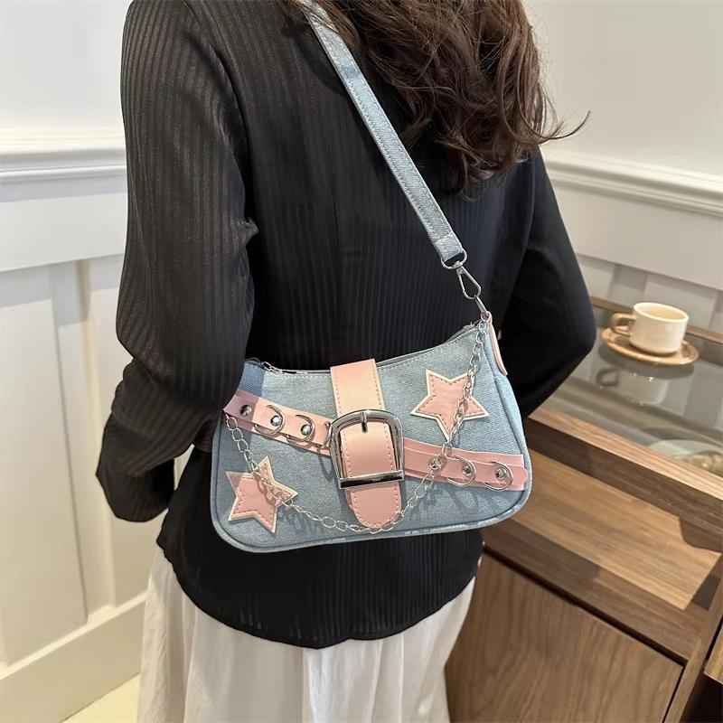 Rivet Women'S Purse Female Female Underarm Purse Chain Armpit Bag Rivet Denim Shoulder Bag For Fashi Events Women Girls