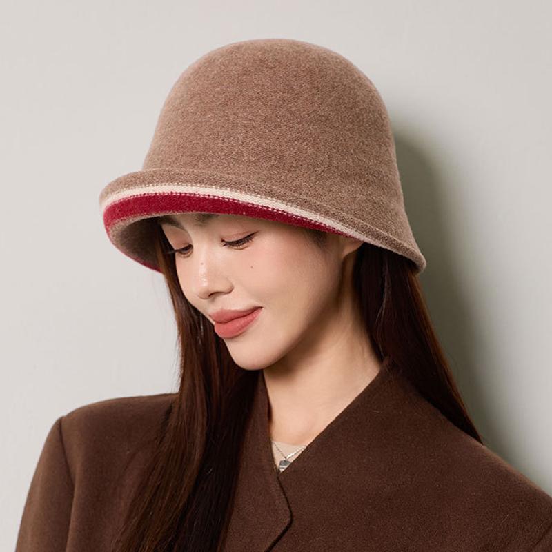 Wool Fisherman Hat Women's Winter Bucket Hat Contrast Color Basin Hat Bucket Hat