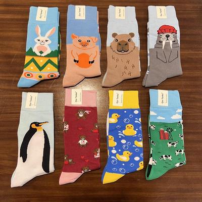 Asymmetrical Cartoon Duck Cotton Socks - Women’s Trendy, Street Style, Medium & High Tube, Boneless Design