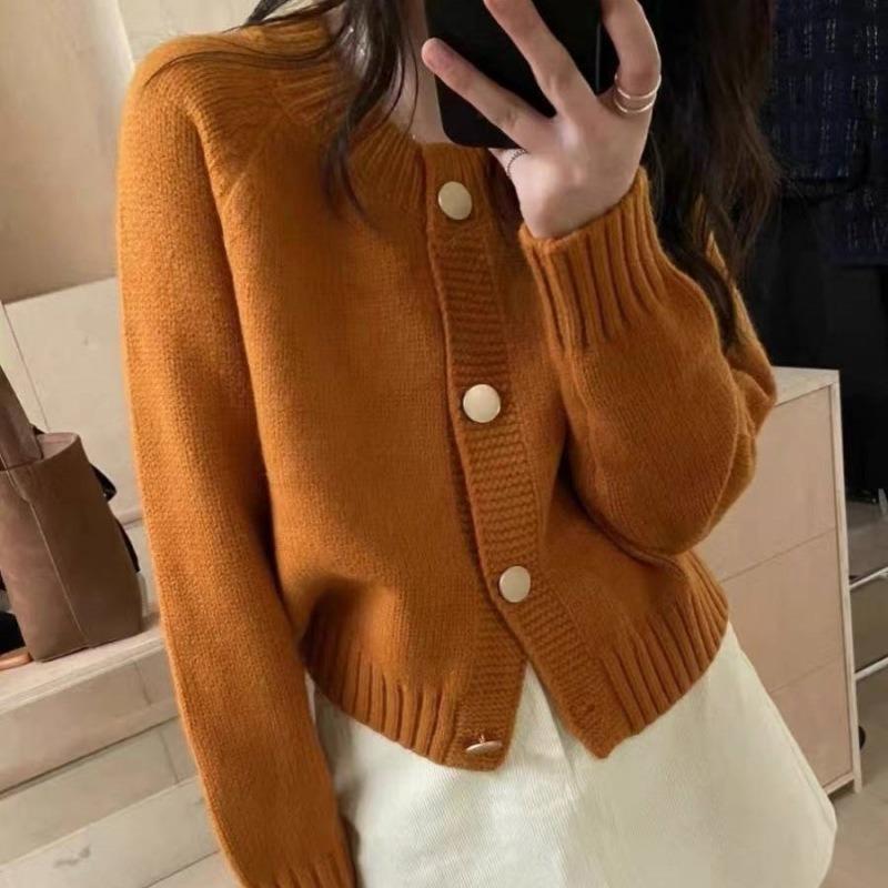 Loose and Thin Soft Waxy Knitted Cardigan Women's Autumn and Winter New Single-breasted Solid Color Simple Top Coat