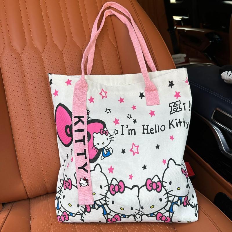 

Cute kitty tote bag large capacity tote fashion cartoon bag female cute versatile canvas bag shoulder commute розовый