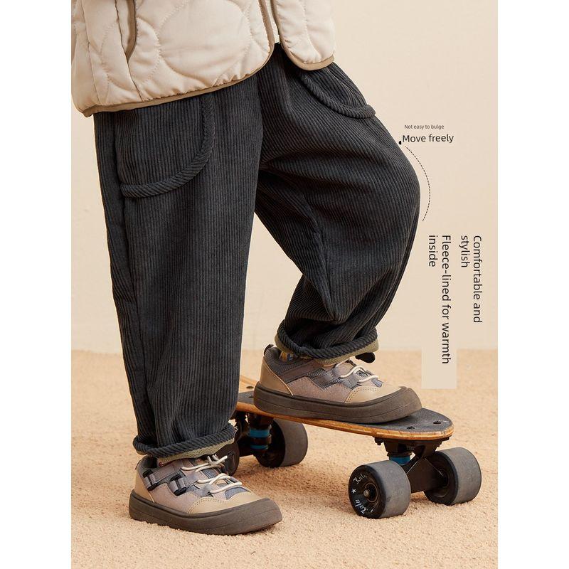 Right European Style Boys' Pants with Fleece Lining, Autumn and Winter Corduroy Thickened Boys' Sweatpants, Children's Winter Clothing