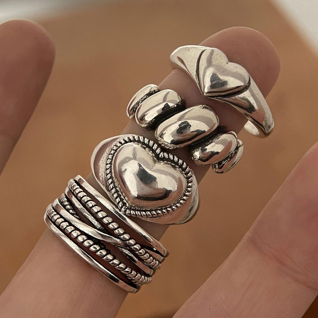 925 Silver Rings for Women Couple Minimalist Handmade Simple Retro Heart Ring Party Jewelry Gift Prevent Allergy