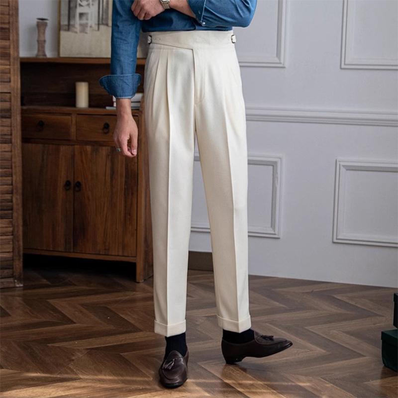 Einfarbig Hohe Taille Casual Anzug Hose Männer Frühling Trendy Gürtel Hosen Männlichen Business Büro Mode Plissee Gerade Hosen
