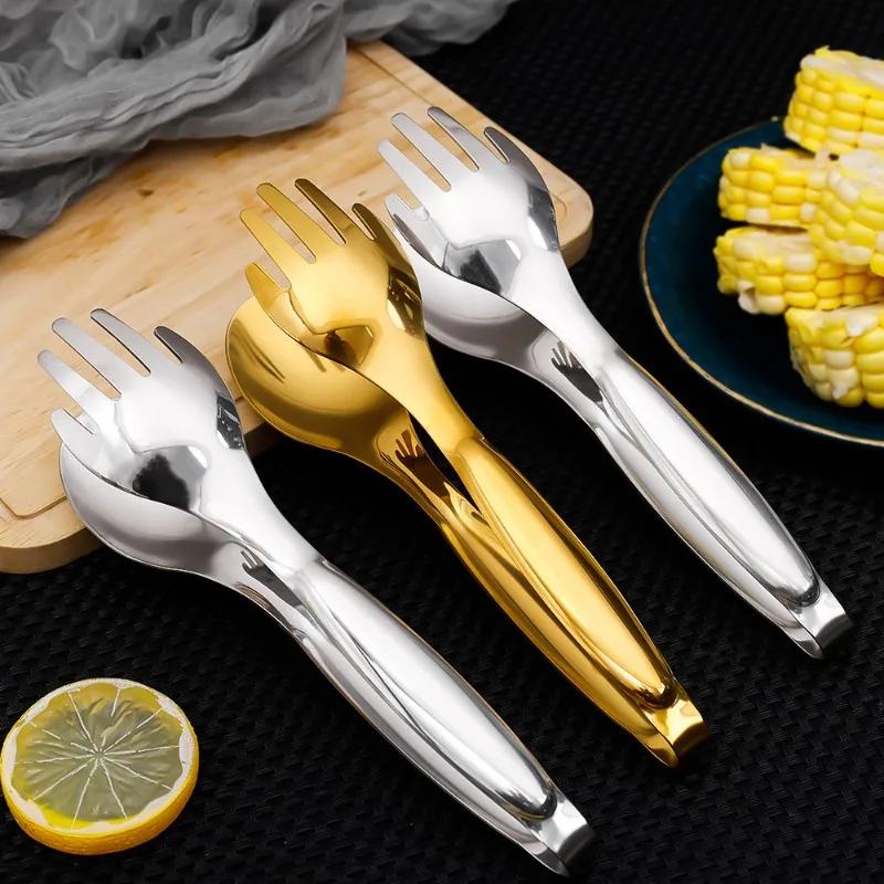 Kitchen Food Tongs Stainless Steel Creative Meat Salad Bread Clips Non Slip BBQ Clips Home Kitchen Cooking Accessories
