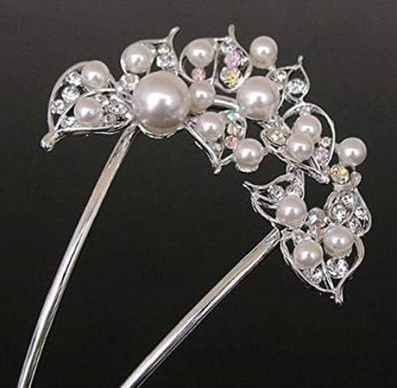 [Miaomyao] Kanzashi U-shaped Hair Ornament for Japanese Clothing, Yukata, Kimono, Pearl Hair Comb, Elegant Hair Accessory, Silver