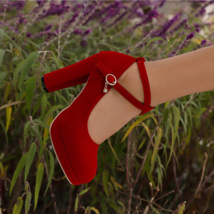 Q/Pantofi cu toc înalt pentru femei Pantofi unici din piele intoarsa eleganti de culoare solida Platforma impermeabila Toc gros Marime mare joasa