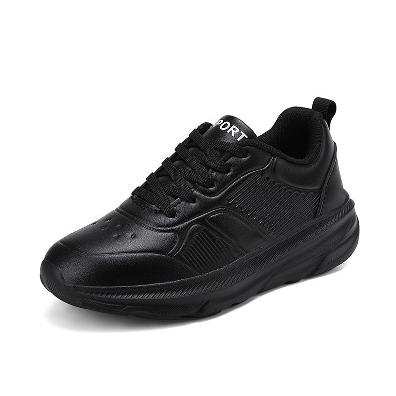 Lightweight Black Leather Women's Sneakers - Big Size, Comfortable, Autumn/Winter Collection, Size 42