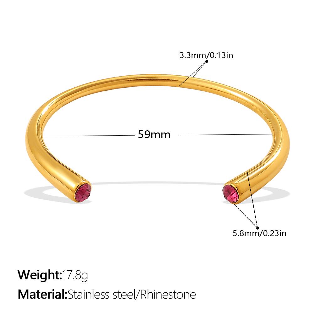 Cross-Border Gold Luxury Rhinestone Stainless Steel Open Bangle Bracelet