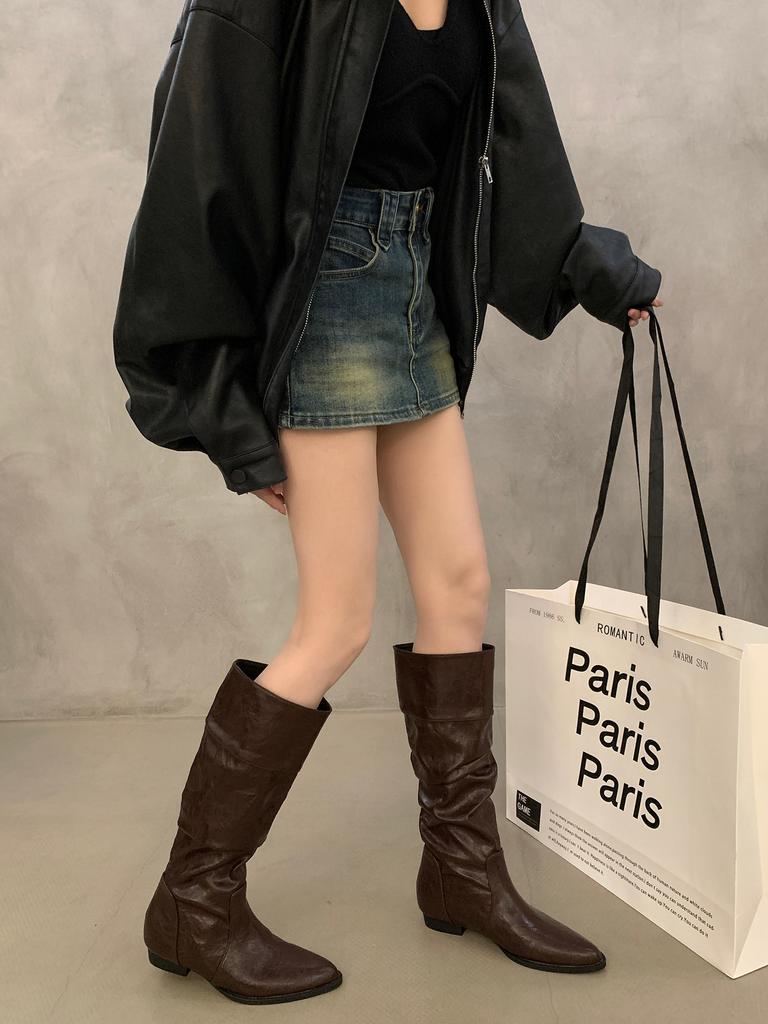 Pointed inner heightening pile boots women's 2025 spring and autumn new small western cowboy boots knight boots long boots