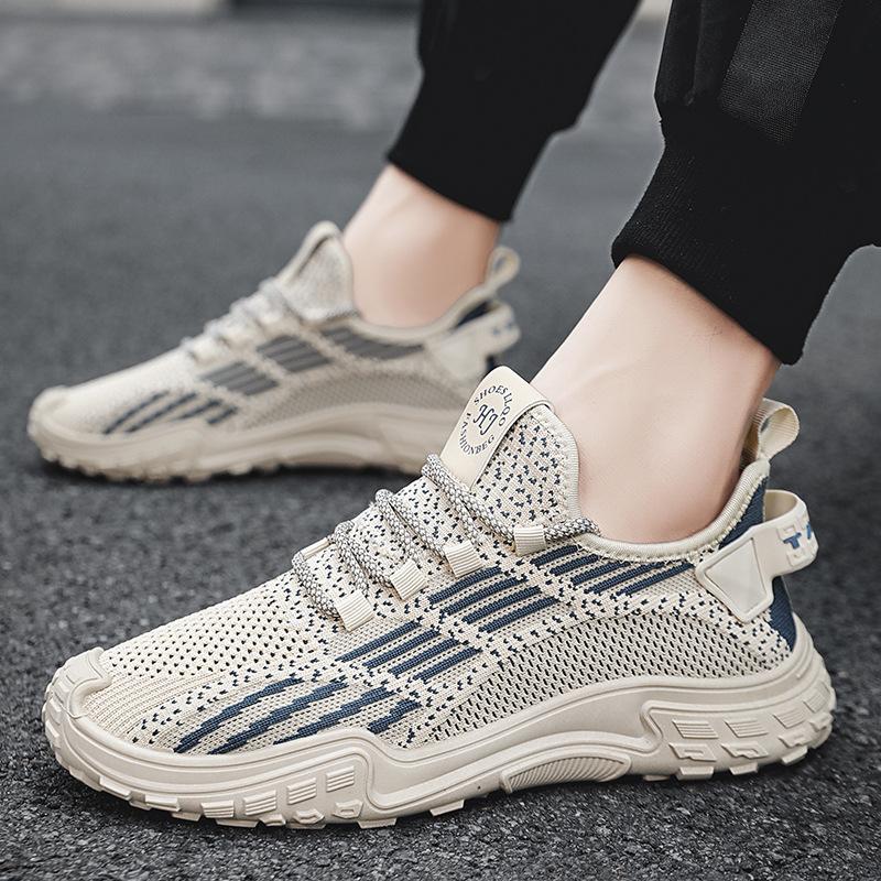 Men's shoes summer breathable mesh fly-woven soft-soled tide shoes simple and light sports and leisure commuting non-slip thin tide shoes