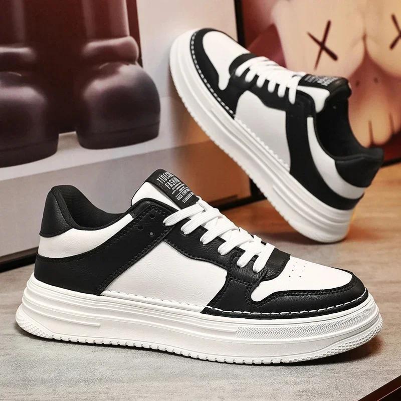 Leather Men Casual Shoes Lightweight Mens Running Shoes Platform White Sneakers Outdoor Breathable Sport Shoes Tennis Shoes