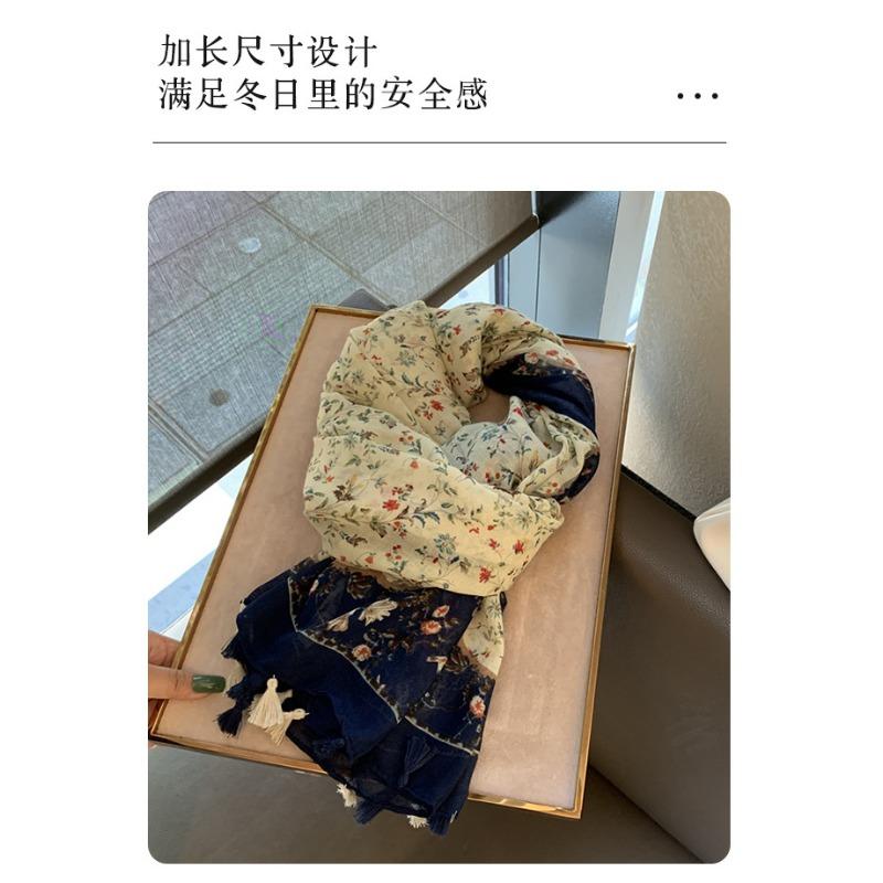 Vintage Floral Long Scarf For Women Beach Shawl Lightweight