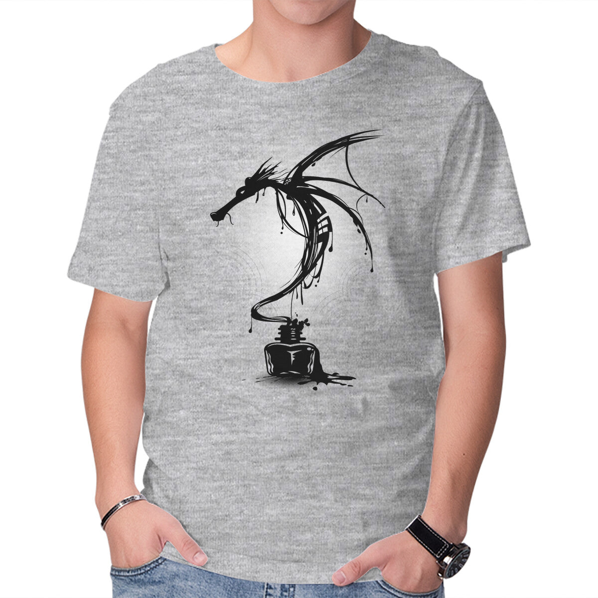 Unisex Crew Neck T-Shirt Ink Dragon Graphic Short Sleeve Casual Tee L