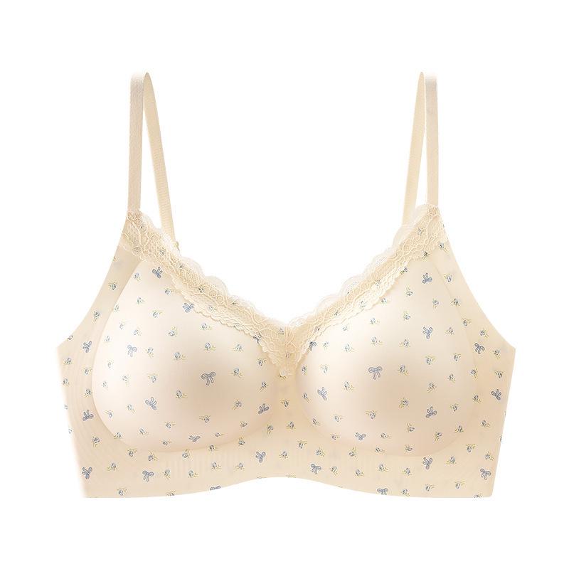 Floral Lace Wire-Free Push-Up Bra for Small Busts – Soft, Anti-Sag, Sexy Thin, Beautiful Back Design