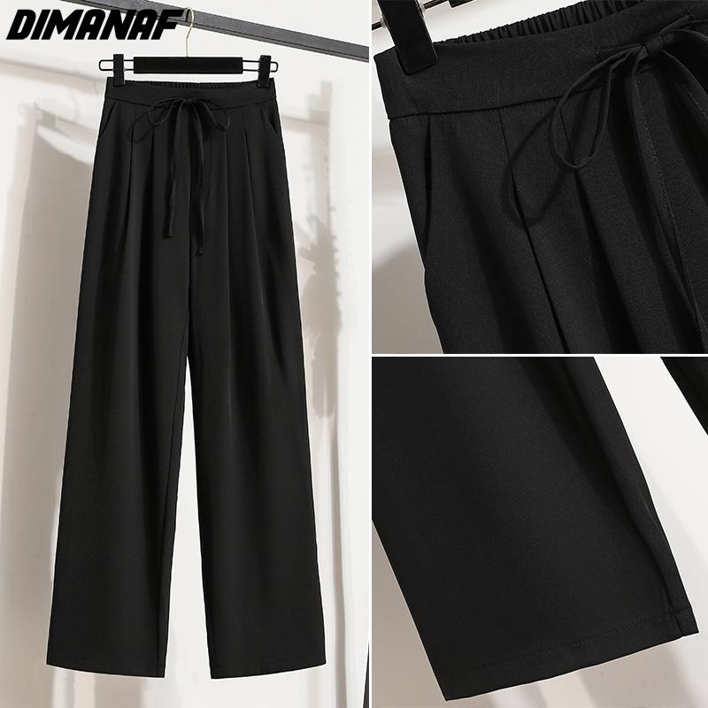 DIMANAF 2023 Summer Pants High Waist Women Straight Basic Pants Loose Casual Female Casual Trousers Pants 5XL