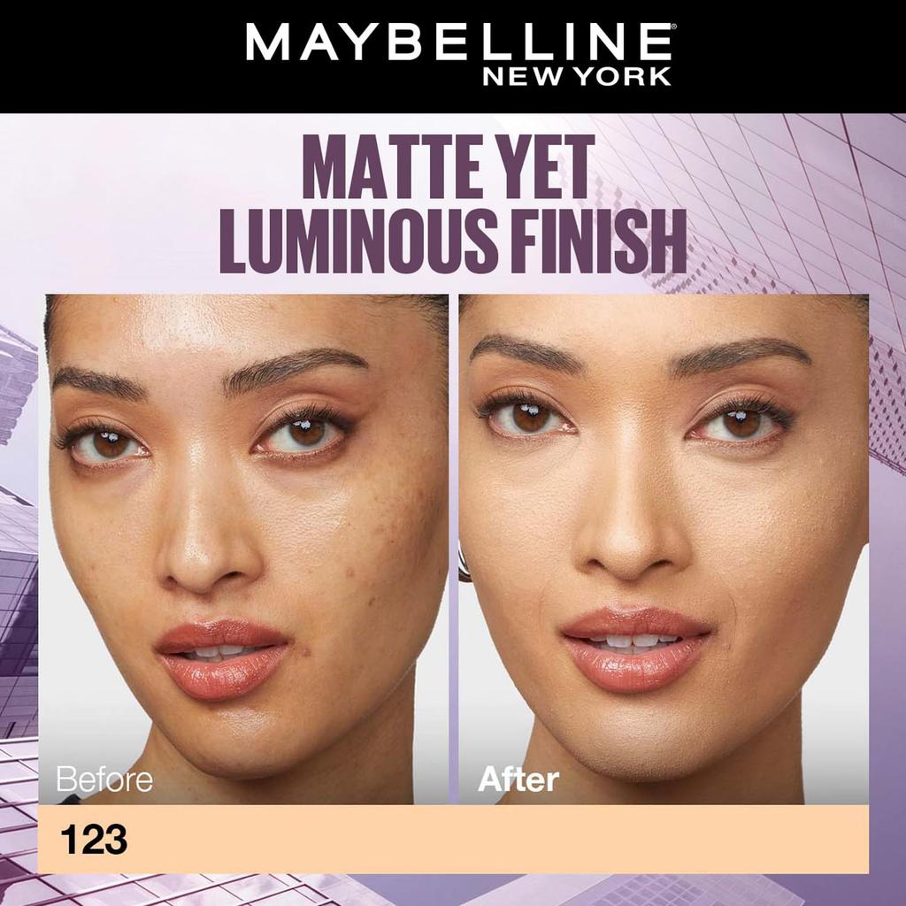 Maybelline New York Super Stay Lumi Matte Liquid Foundation 123 30H Wear Lightweight Full Coverage Transfer Proof Makeup 35ml