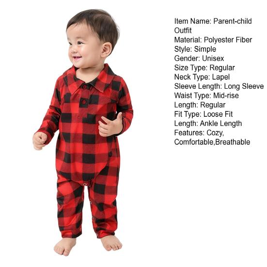 2ks/Sada Rodinný Vánoční Pyžamový Set Klopa Potisk Top Kárované Kalhoty Dospělí Děti Ladící Noční Prádlo Šetrné k Pokožce Prodyšné Domácí Oblečení