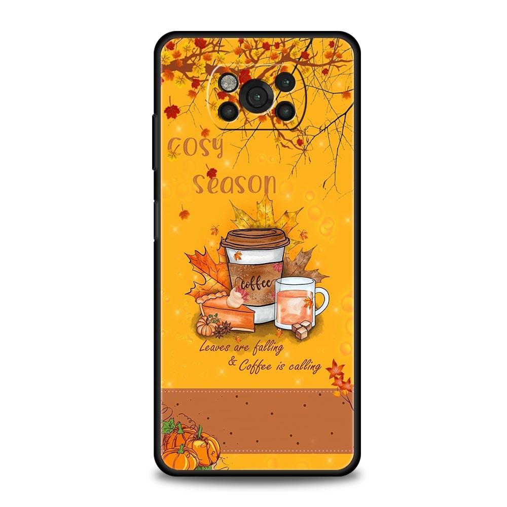 Pumpkin Autumn Leaves Coffee Phone Case Cover  for Xiaomi Poco F7 Ultra F6 F5 F4 F3 X6 X5 X4 X3 NFC C51 C55 M4 GT Soft TPU Shell