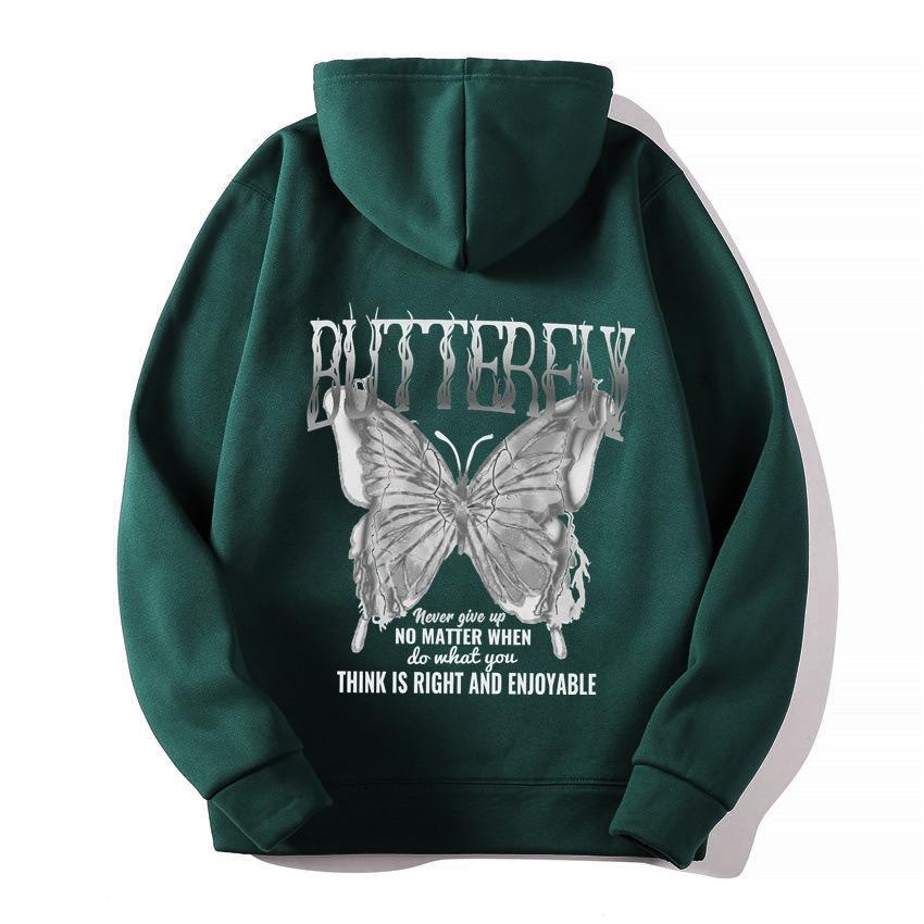2025 European and American new letter fashion multi-color butterfly casual hooded fleece sweater