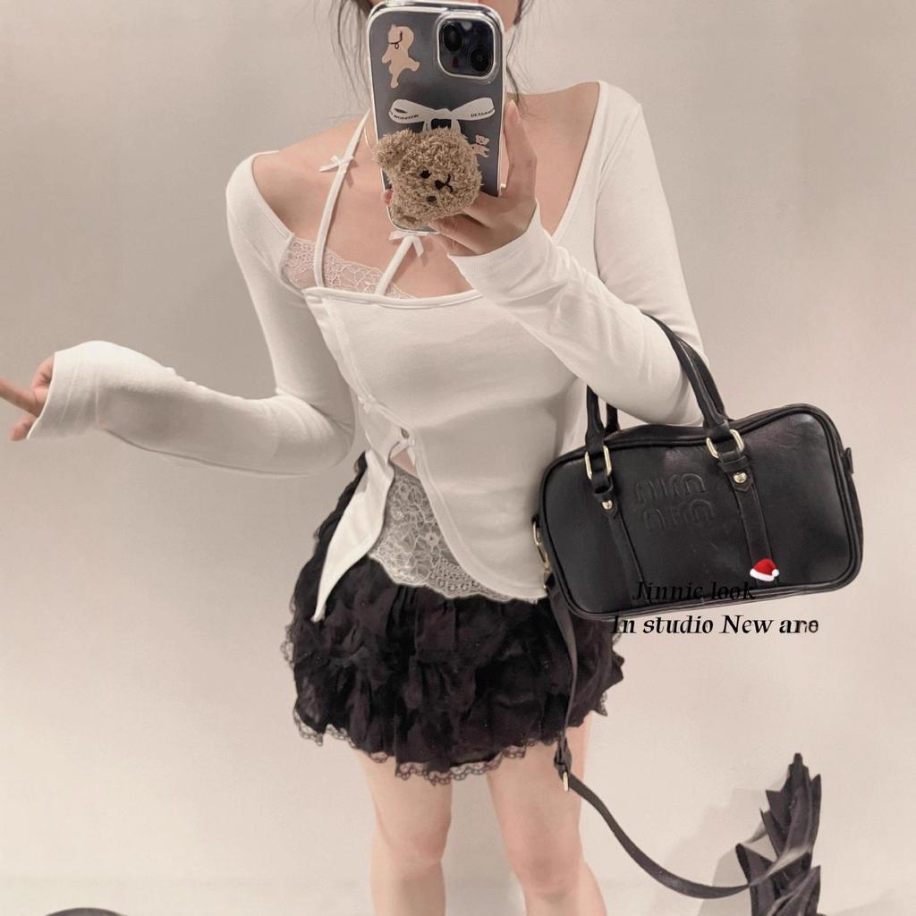 Stylish Lace Patchwork Halter Top for Women - Slim Fit Early Spring T-Shirt