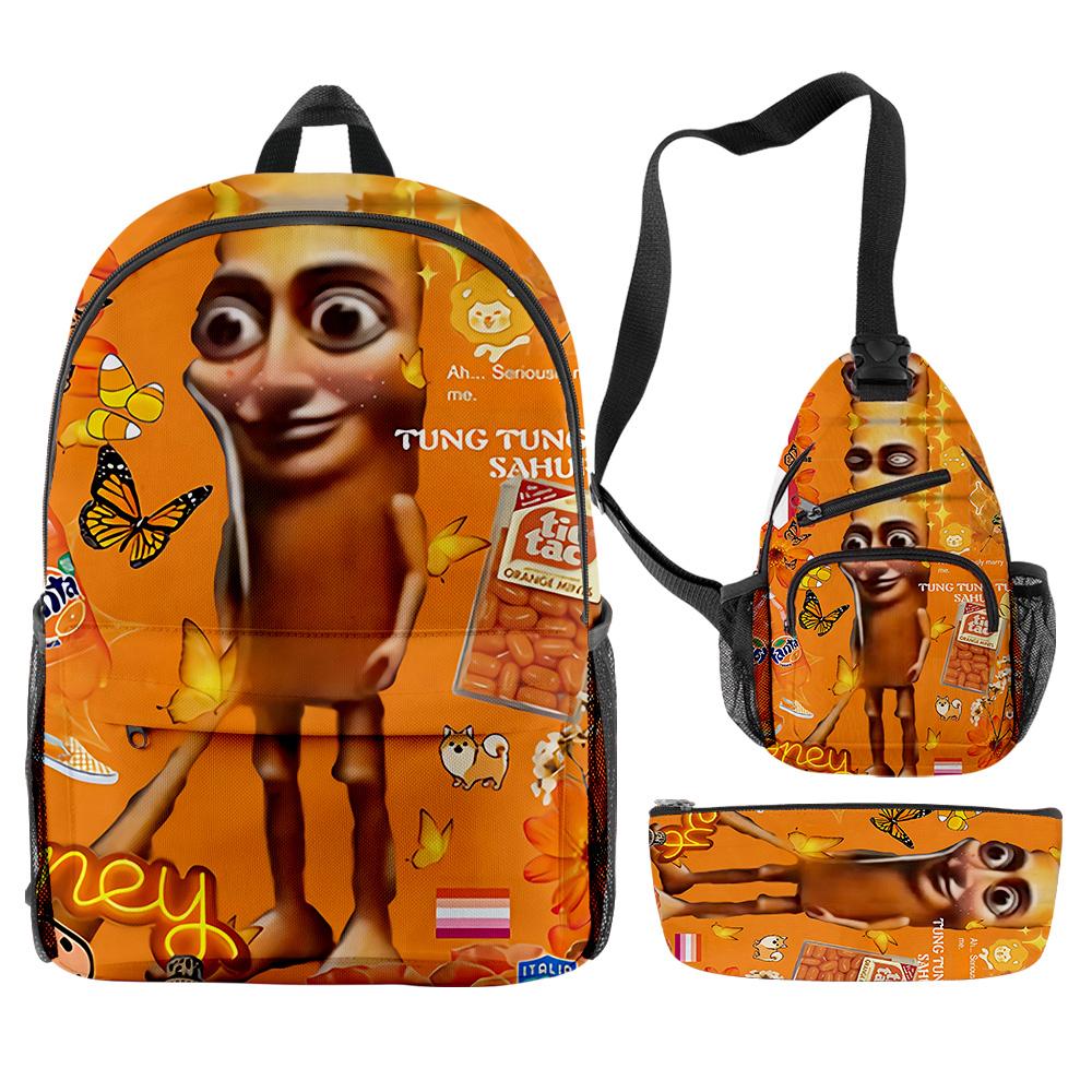 Hip Hop Populaire Cartoon Grappige tungtungtung 3D Print 3 stuks/Set leerling Schooltassen Reizen Laptop Rugzak Borsttas Etui