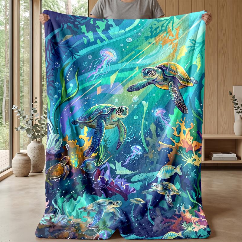Underwater Sea Life Adventure 2 Theme blanket Lightweight Warm Flannel Blanket Decorative Throw Blanket for Home Decoration