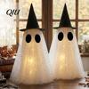 Minimalistický sváteční stolní doplněk Halloweenská dekorace duch, Strašidelná síťovina s flitry s čarodějnickým kloboukem/mašlí, Skládací stojící ozdoba Malý stolní
