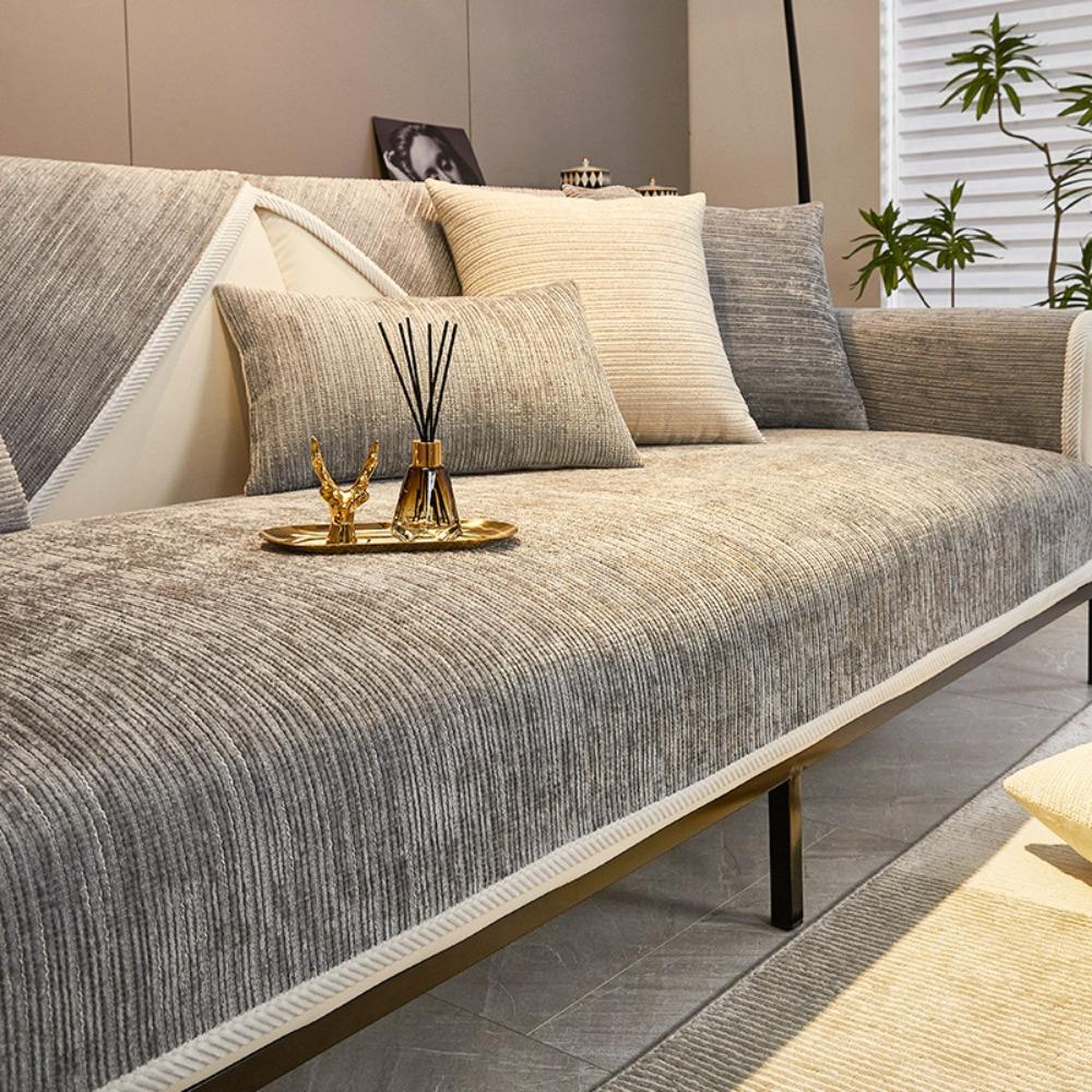 Chenille Fabric Sofa Covers Full Coverage Universal Fit All Season Simple Design Cushion Protector for Living Room