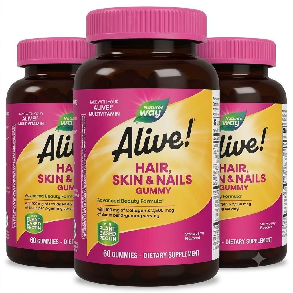 Nature's Way Alive Hair, Skin & Nails Strawberry Flavored Gummies, (1 Unit - 60 Count)