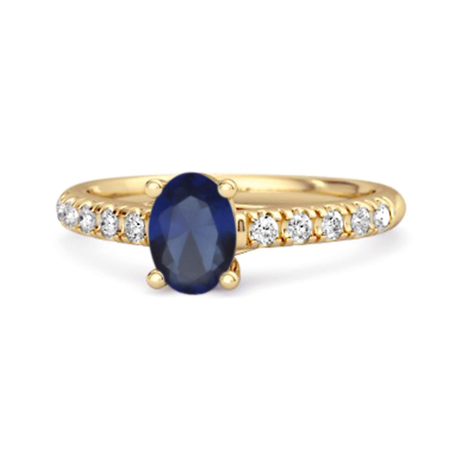 Blue Sapphire Oval Solitaire Accents Ring - 925 Sterling Silver Gold Vermeil 6