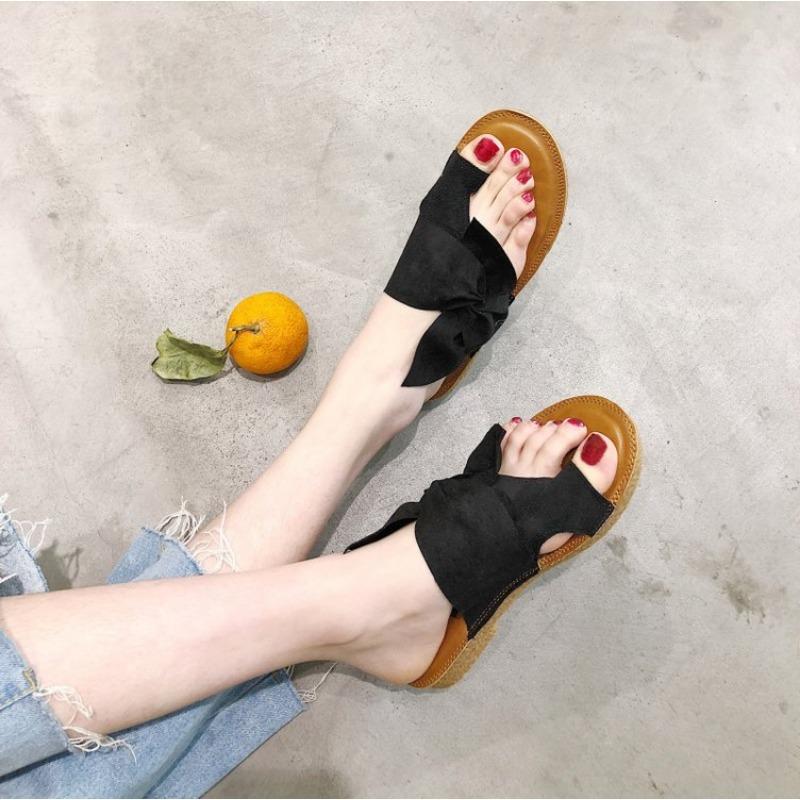 

20 spring and summer new bow flat bottom suede cover toe women s shoes fashion large size slippers women 35