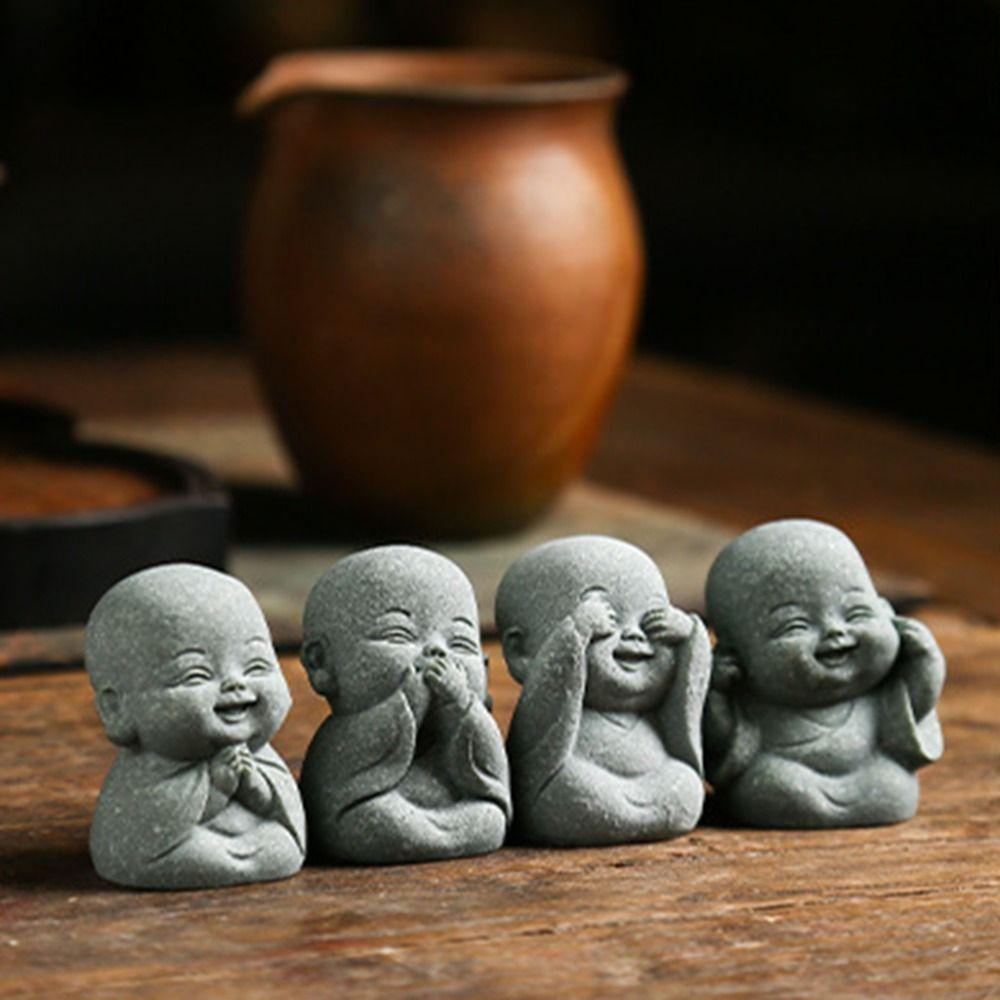 Cute Little Monk Figurine Sandstone Desktop Cculpture Dolls Buddha Statue  Fireplace