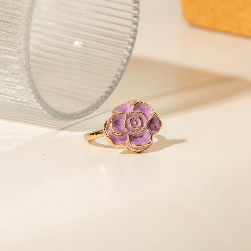 Kamelienblume Blume Ring Strass Französischer Unregelmäßiger Ring Retro Emaille Fingerring Mädchen