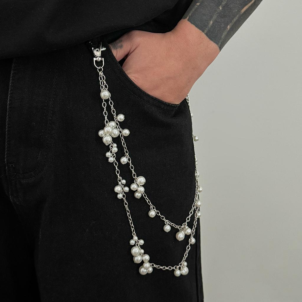 Salircon Punk Hip Hop Metall Imitation Perle Jeans Hose Kette Herren Kreativ Multifunktional Hosen Kette Täglich Party Schmuck