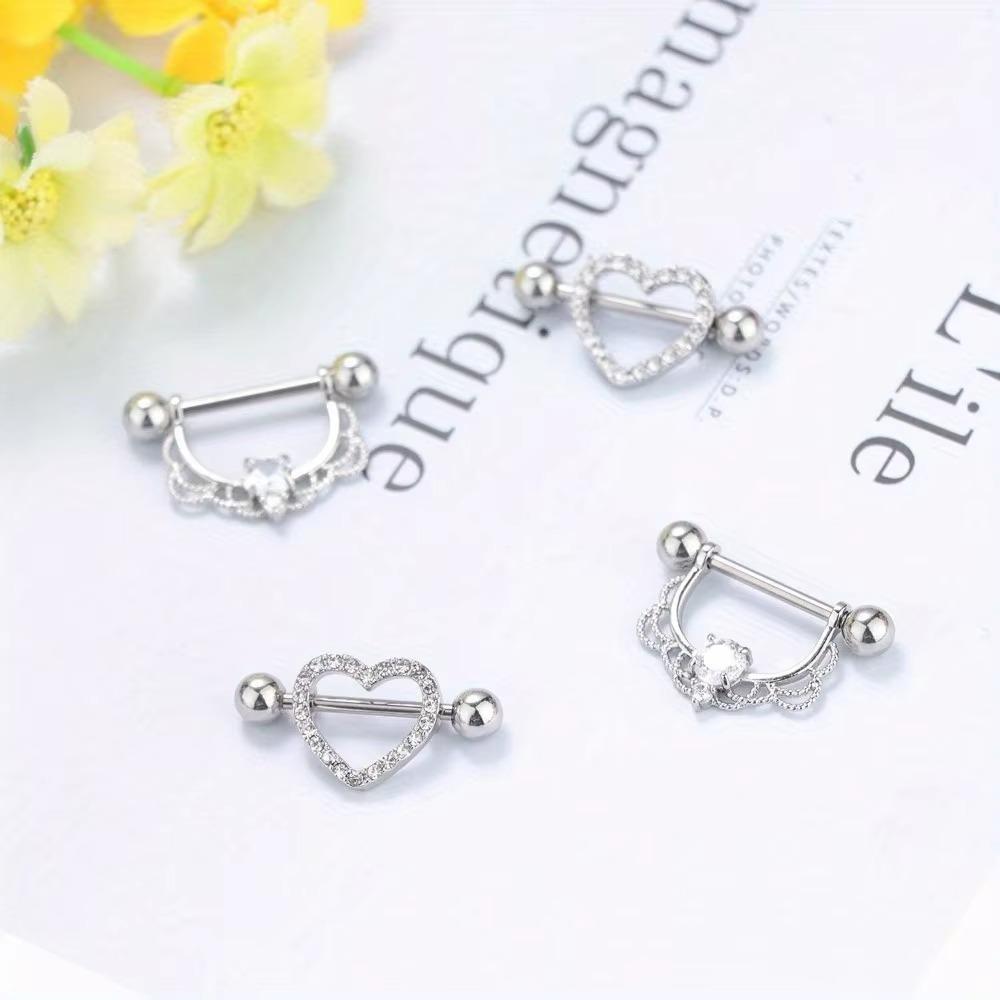 Bobisty 1pc 14G Nipple Rings 316L Surgical Steel Heart CZ Tongue Barbell Body Piercing Ring