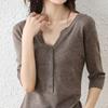 Round Neck Thin Sweater for Women's Mid-sleeved New Summer French Light Luxury Solid Color Loose Age-reducing Fashion Top