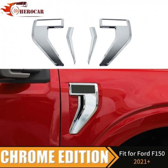 + Ford F150 Chrome Front Fender Side Vent Decor Cover Trim For Accessories | Adhesive | Painted | Left Drilling Required