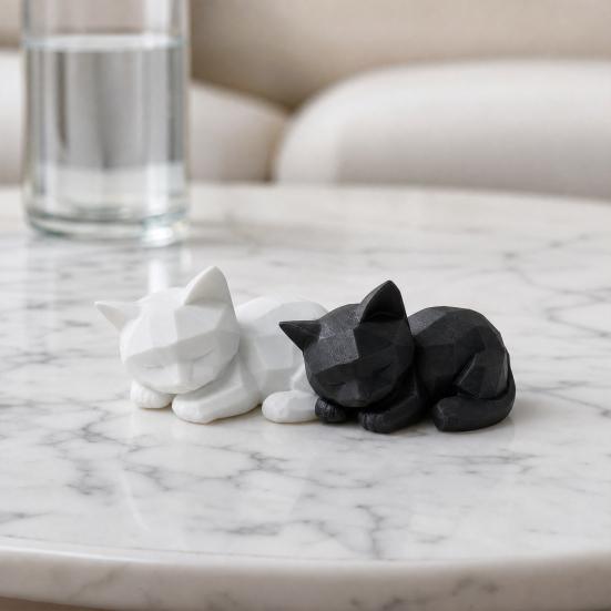 3D Printed Sleeping Cat Figurines Geometric Cat Statue Minimalist Cute Cat Art Crafts
