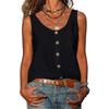 Summer New Solid Color V-neck Vest Button Sleeveless Pocket Tank Top Office Lady Commuter T-shirt Off Shoulder Simple Blouse