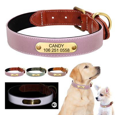Graviertes Hund Katze Halsband Reflektierendes Leder Welpenhalsband Kundenspezifische Hunde Katzen Halsbänder Personalisiert für Kleinen Mittleren Großen Hund Bulldogge
