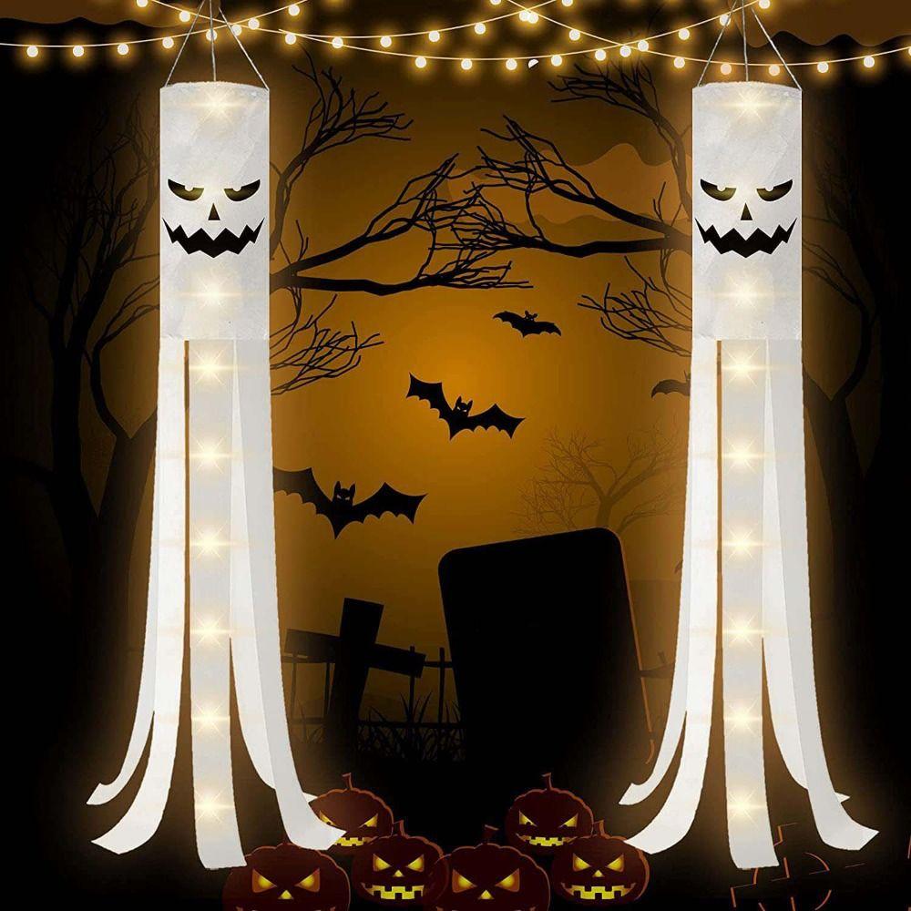 Waterproof Hanging Spooky Flag Luminous Ghost Hanging Decoration  Backyard