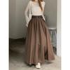 Women High Waist Jupe Korean Pleating Swing Skirt Vintage Fashion Spring Office Falda Holiday Loose Solid Long Skirt