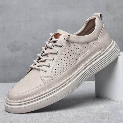 Fashion Summer New Hollow Outdoor Casual Shoes Brand Genuine Leather Oxford Shoes Men's Breathable Comfortable Elastic Skateboard Shoes