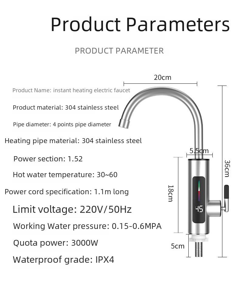 Stainless Steel Instant Hot & Cold Electric Kitchen Faucet