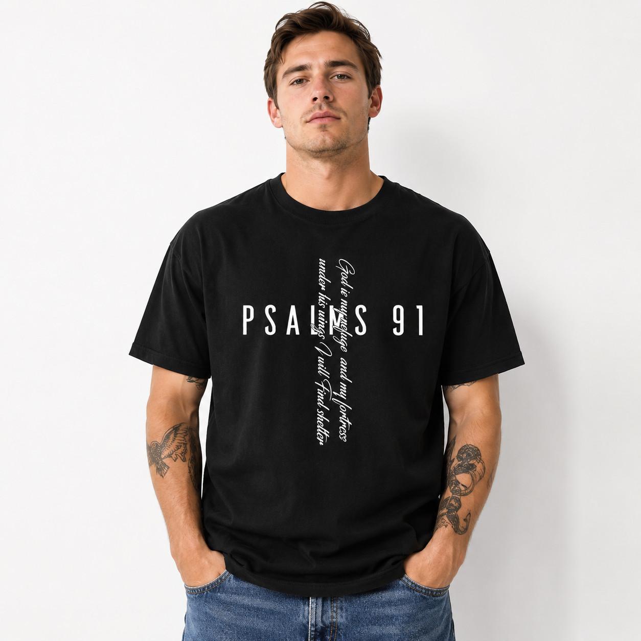 Psalm 91 Faith T Shirt Christian Bible Verse Graphic Casual Crew Neck Tee XXL