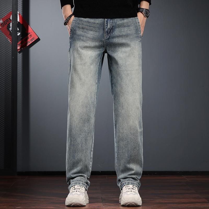 American Retro Washed Jeans Men's Autumn and Winter Loose Straight Fleece Pants Large Size Trendy Casual Tooling Trousers
